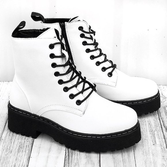 Shoes - New Off White Combat Lace Up Lug Sole Boots